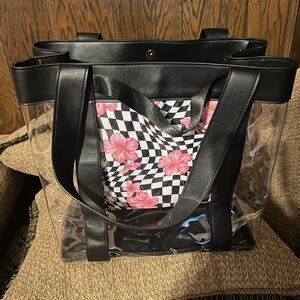 No Boundaries Vinyl Beach Tote Handbag With Glasses Case, Women Summer Tote Bag